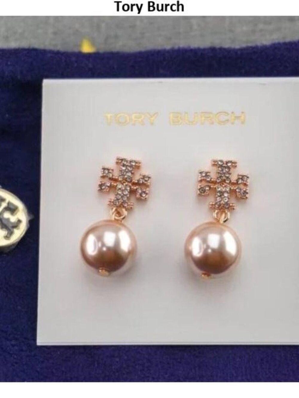 Tory Burch Kira Pavé Pearl Drop Earrings Rose Gold